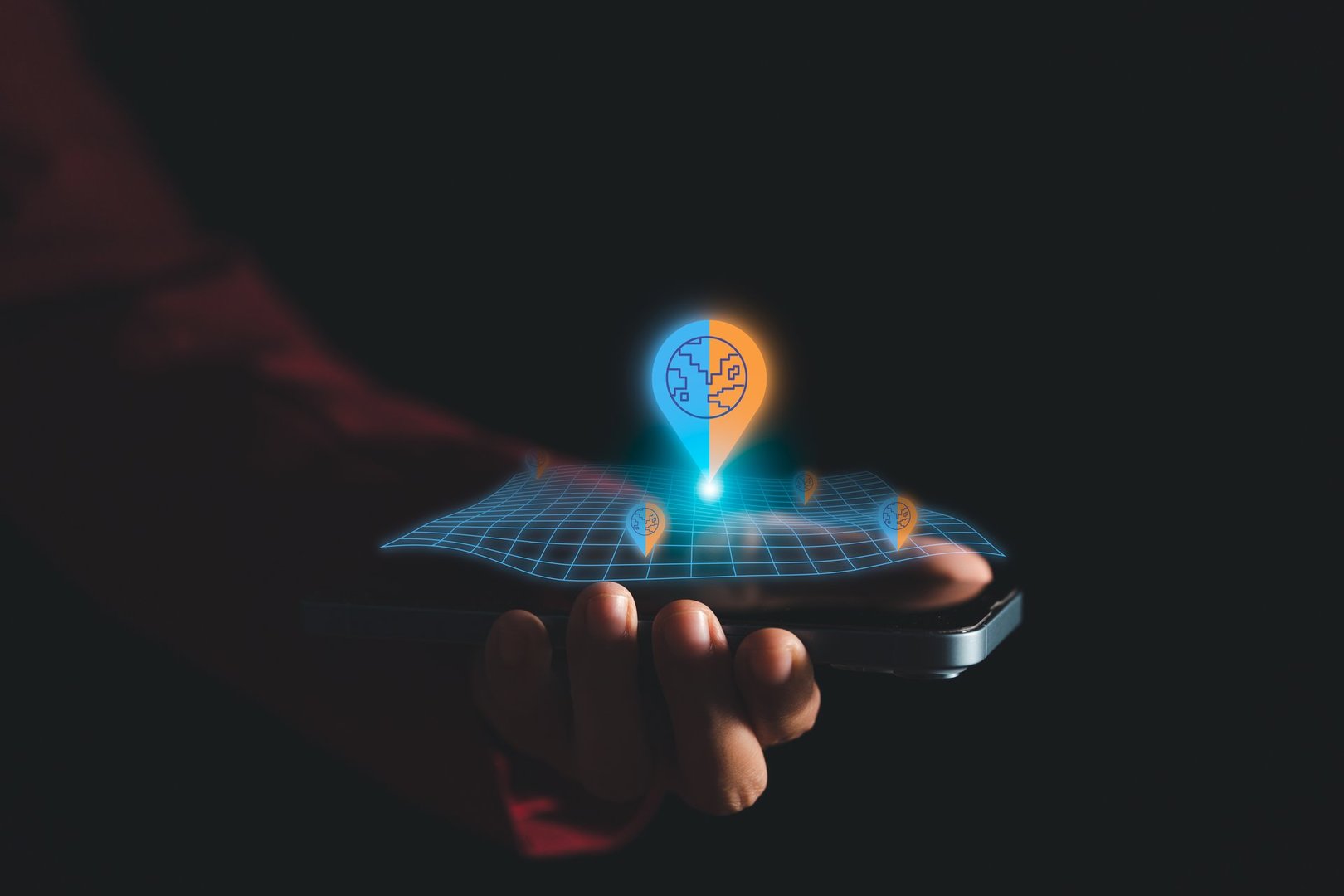 Navigate the digital landscape with a virtual screen displaying a map network on a smartphone. Uncover the possibilities of data connections and location tracking with this captivating image