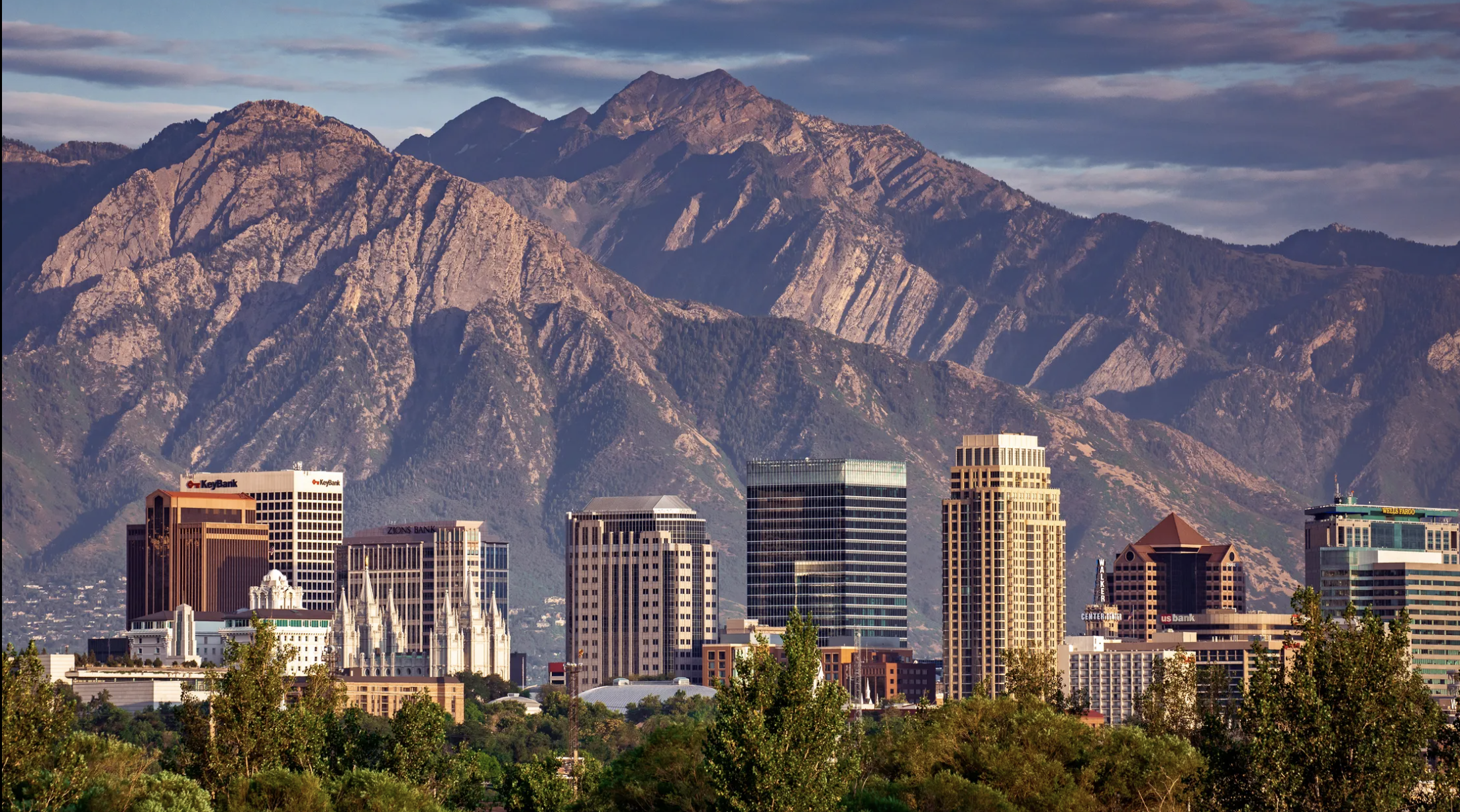 Salt Lake City Utah skyline with mountains