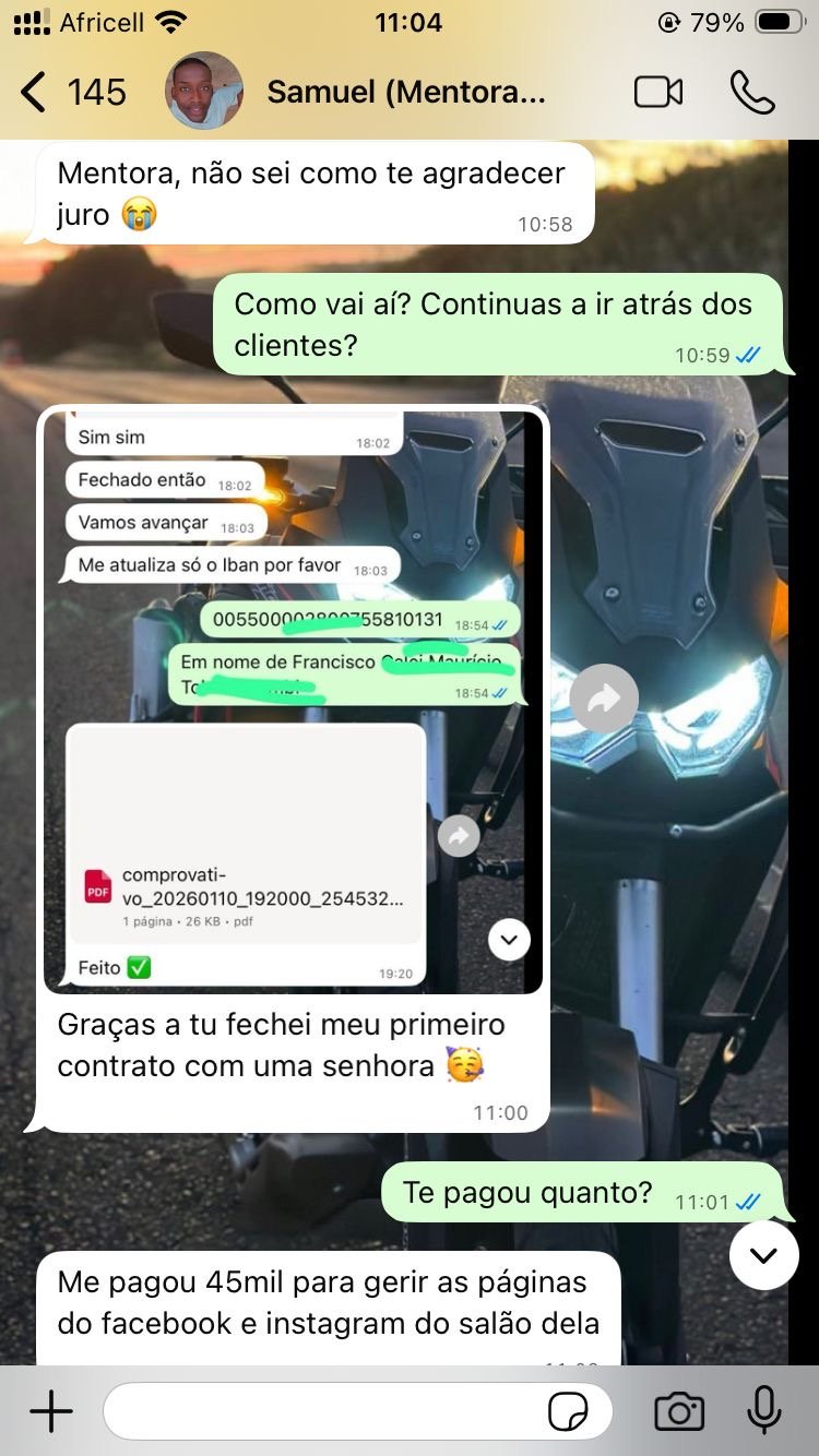 Depoimento de cliente satisfeito via WhatsApp