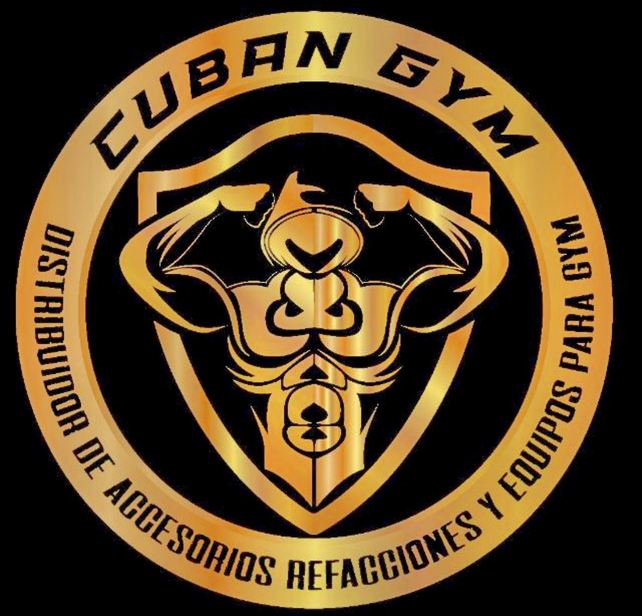 Logo of Cuban Gym featuring a muscular figure with text Distribuidor de Accesorios Reacciones y Equipos para Gym.