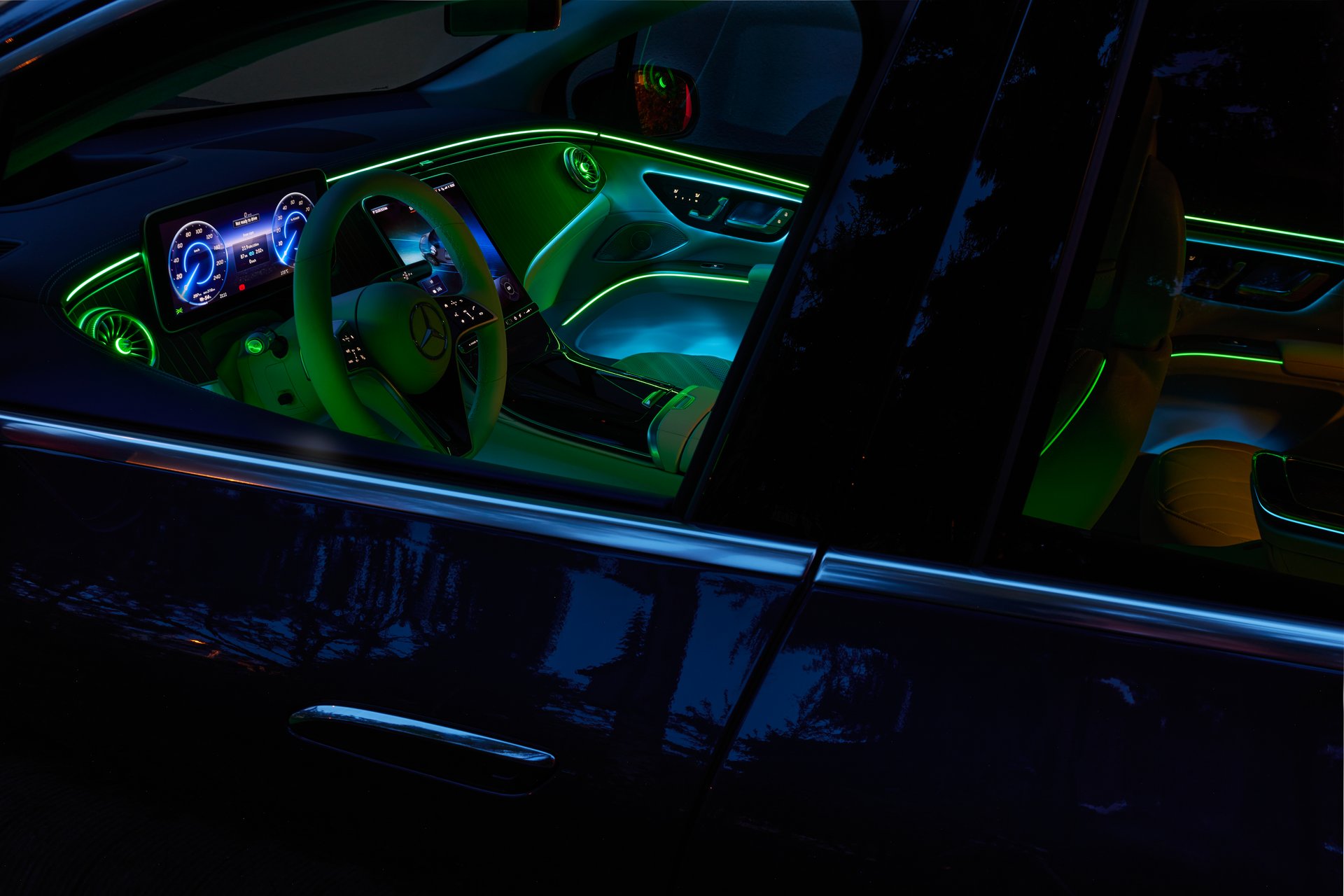 Night lighting cabin of luxury Mercedes EQS SUV