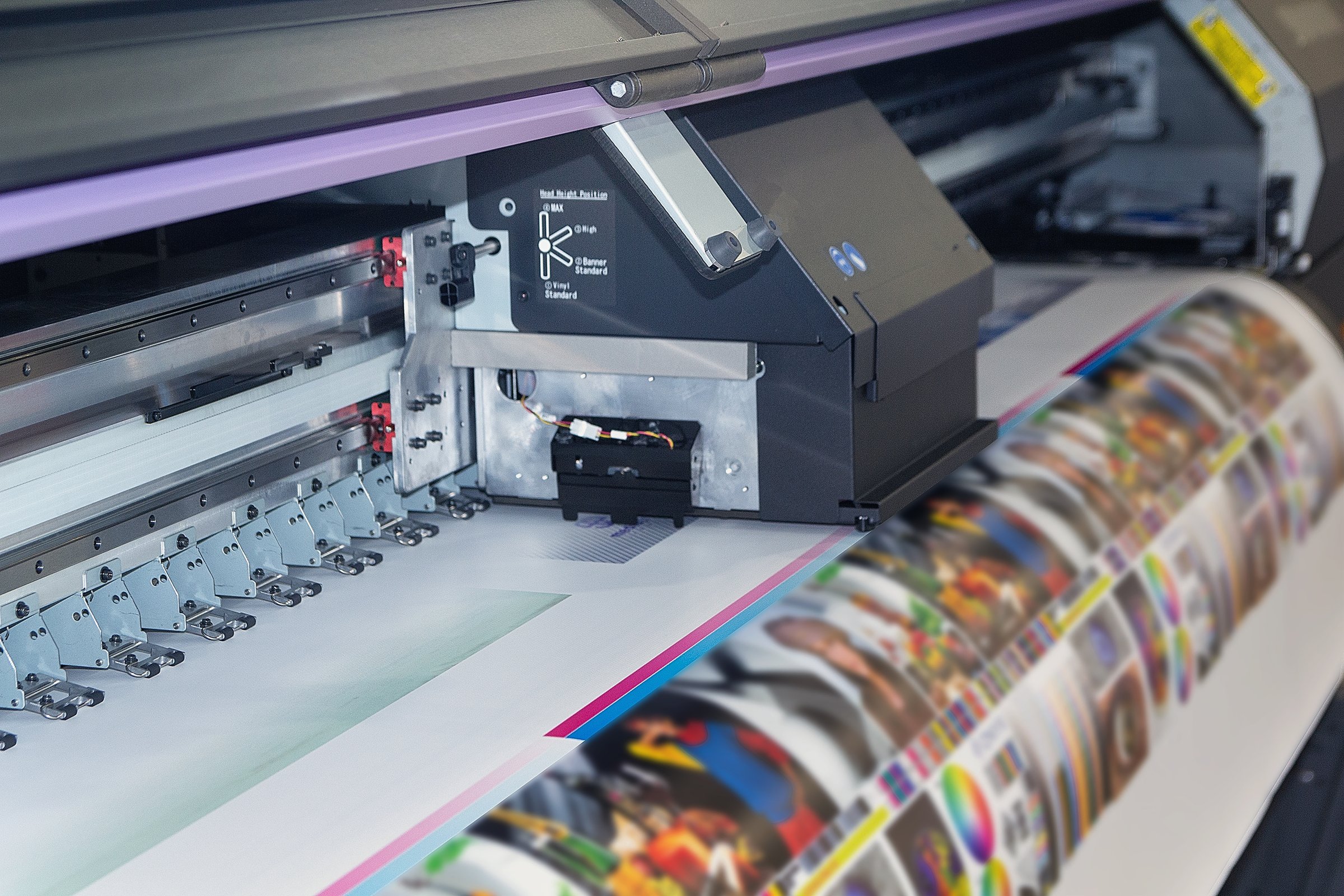 Large format printing machine in operation. Industry