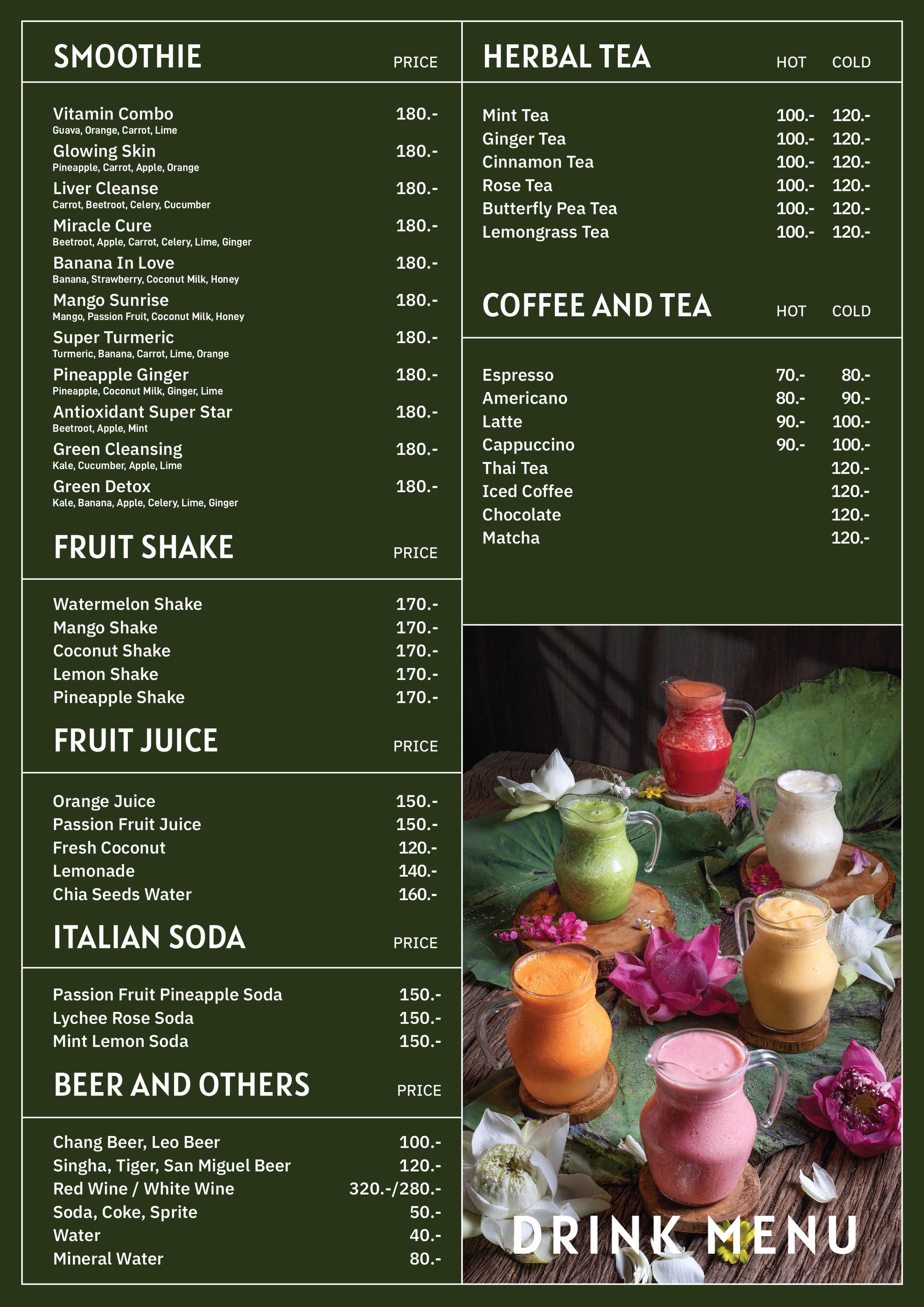 Thai beverages menu