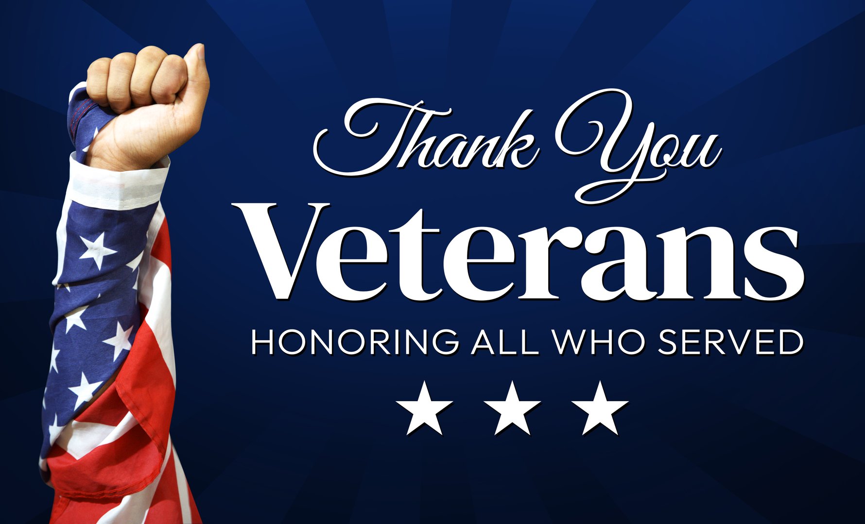 Thank You Veterans Patriotic Wallpaper with Fist wrapped in a flag of USA. Honoring all who served veterans day background