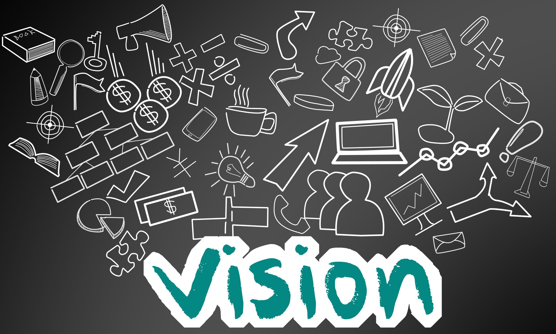 The word &#039;vision&#039; with creative drawing - business success, strategy, and planning concept