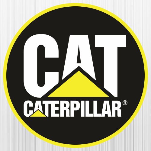 Caterpillar logo with black background, yellow triangle, and bold white CAT and CATERPILLAR text.