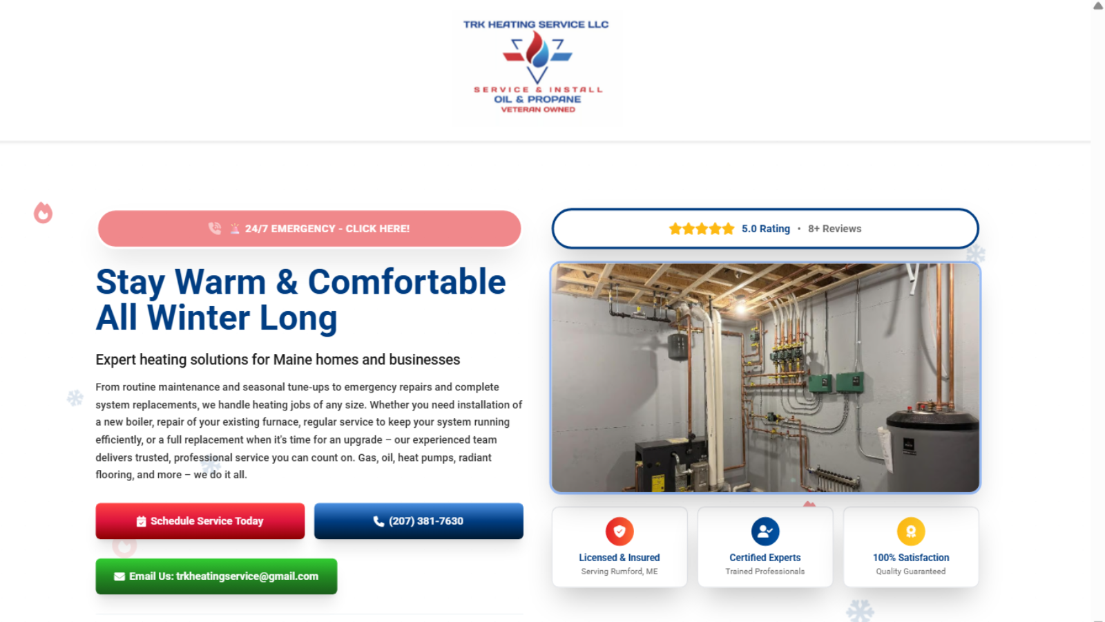 TRK Heating Service Website Screenshot