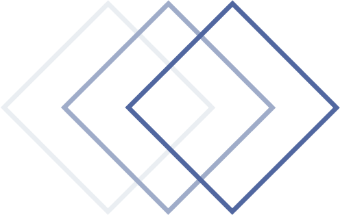 Three overlapping diamond shapes with thin blue outlines on a transparent background.