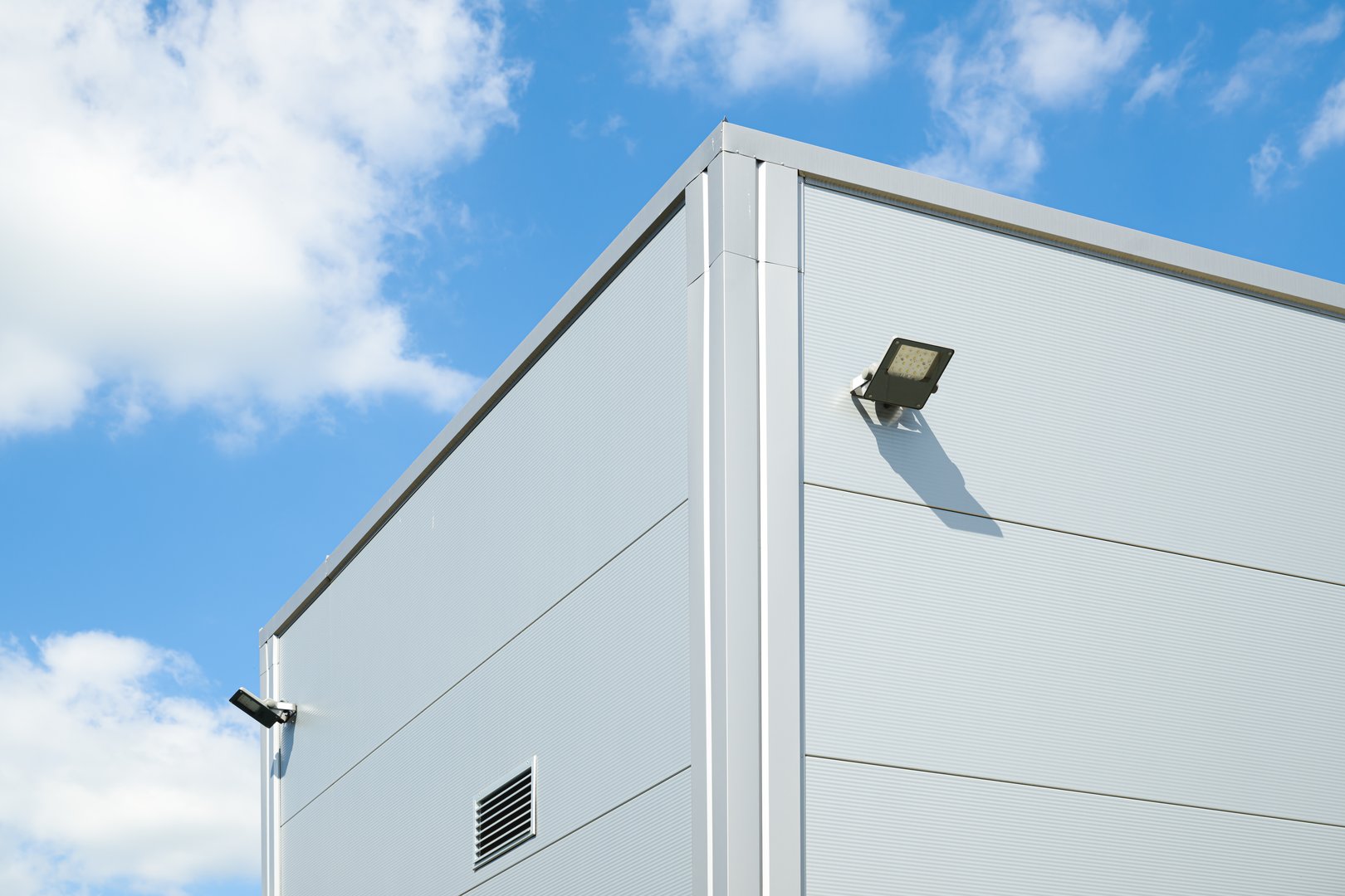 Warehouse building with led light, selective focus