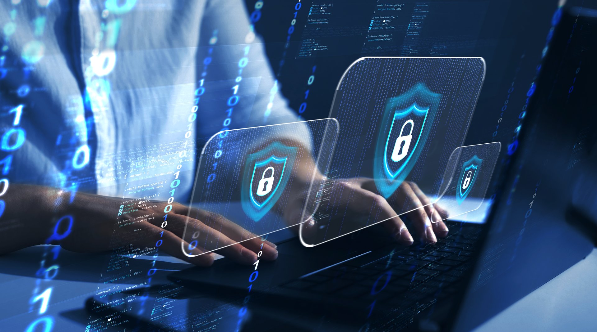 Personal data security and banking Cyber security firewall interface protection concept. Protecting herself from cyber attacks