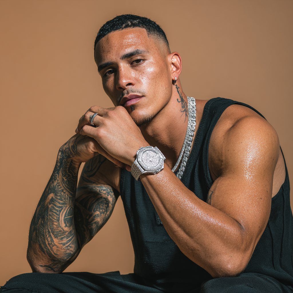 latino basketball player posing with luxury watch