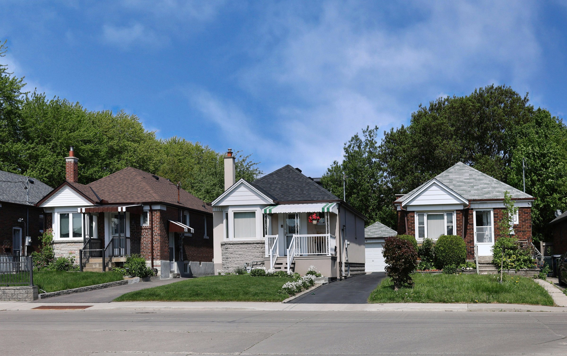 street with old fashioned small bungalow houses
