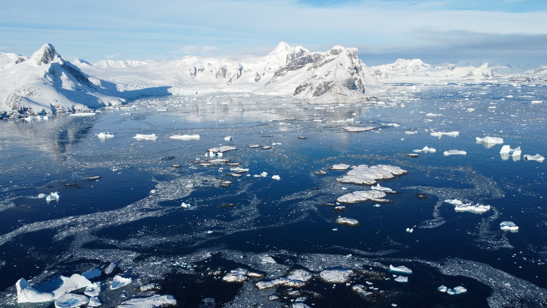 Antarctica mountains and ocean. South Pole. Antarctica seascape and landscape. Glaciers.