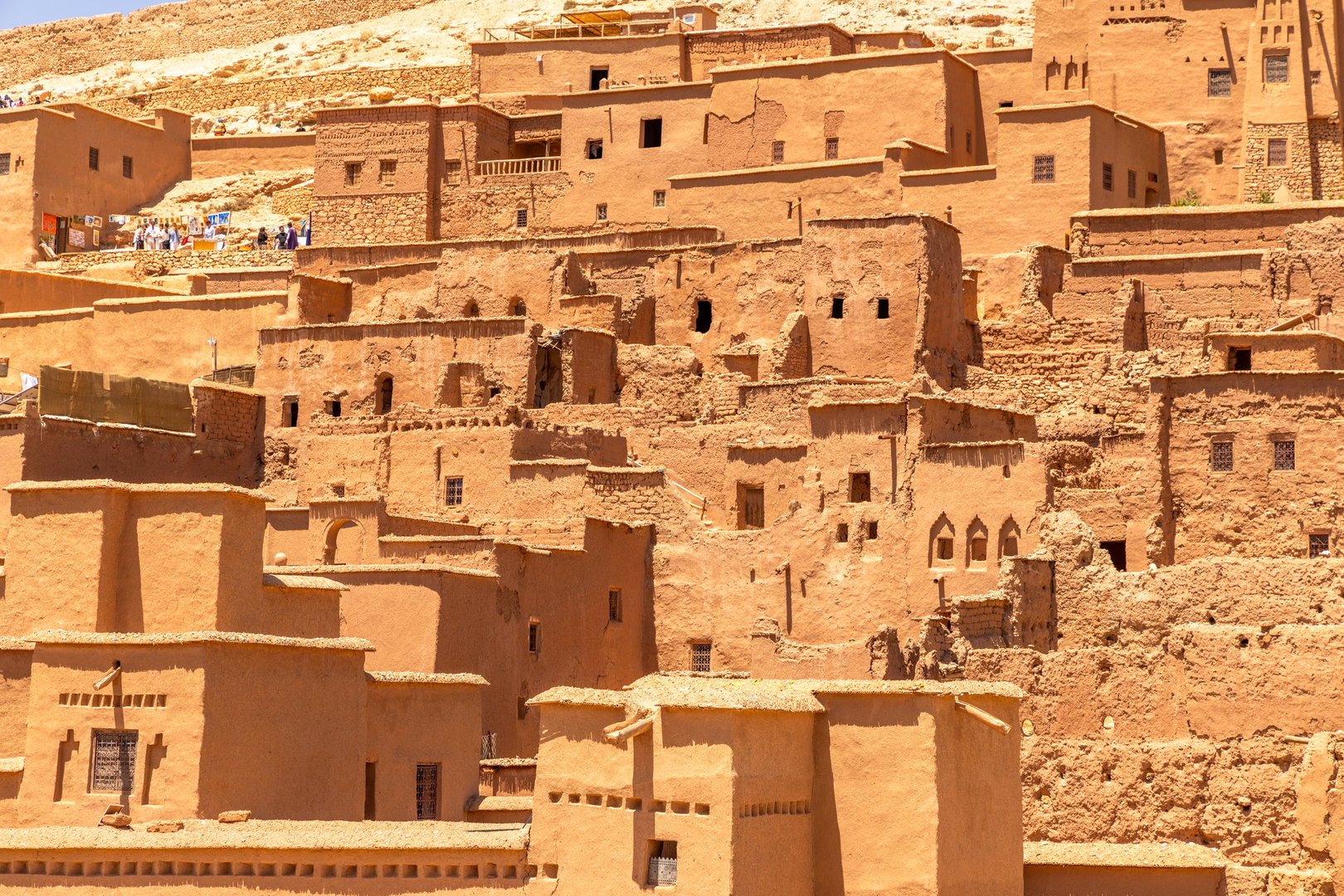 Ait Benhaddou moroccan berber ksar fortified village clay walls and houses, Ouarzazate province