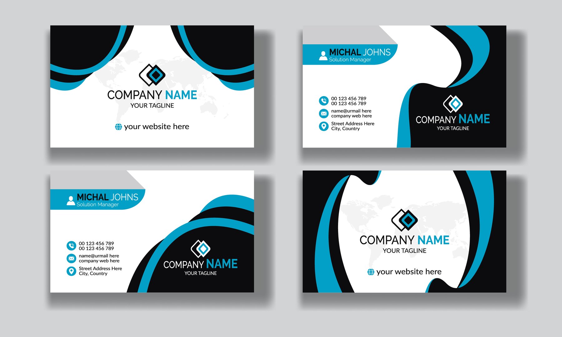 Creative modern clean corporate double-side business card template, personal visiting card, vector illustration, professional simple identity blue, red white and black elegant visiting card