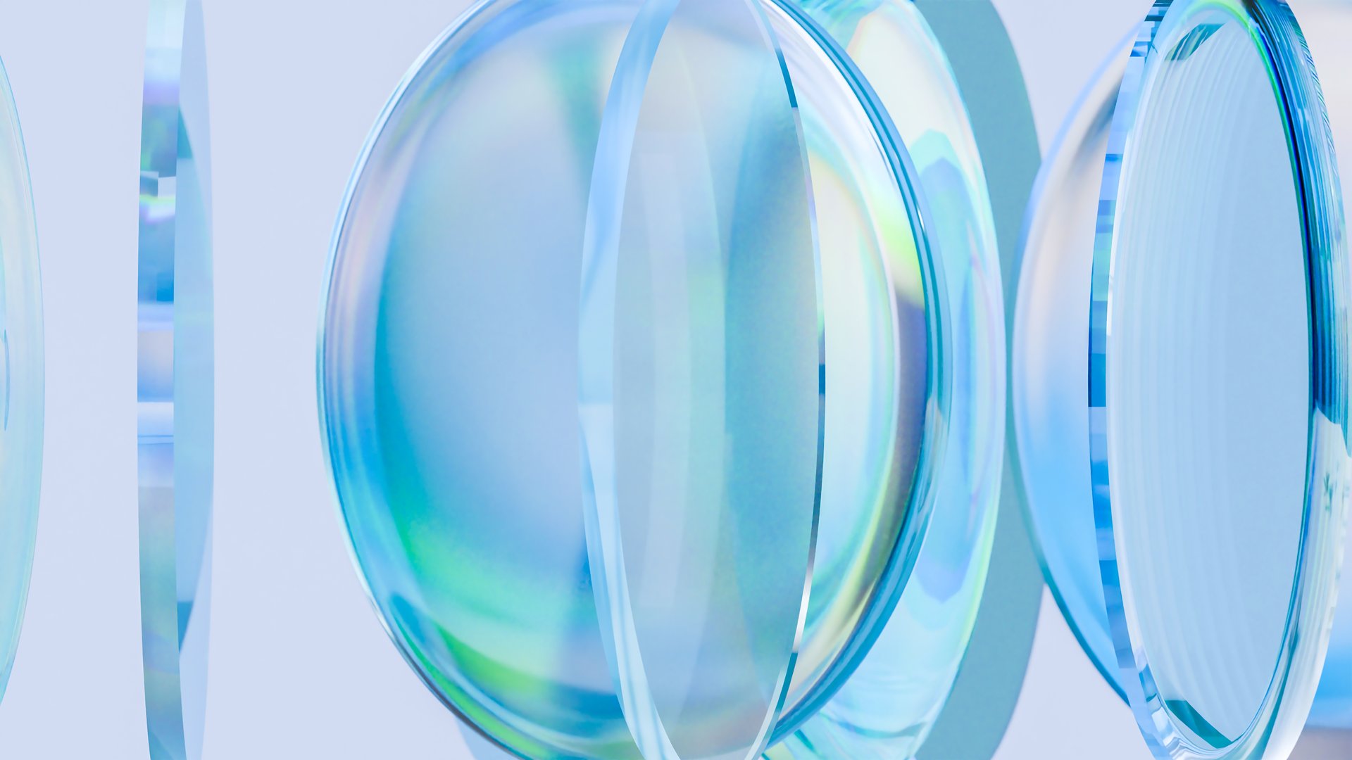 colorful translucent glass lenses, Rotate, glow spectrum, dispersion glass blocks spin, bright holographic, Abstract transparent glossy textile, optical technology, 3d render