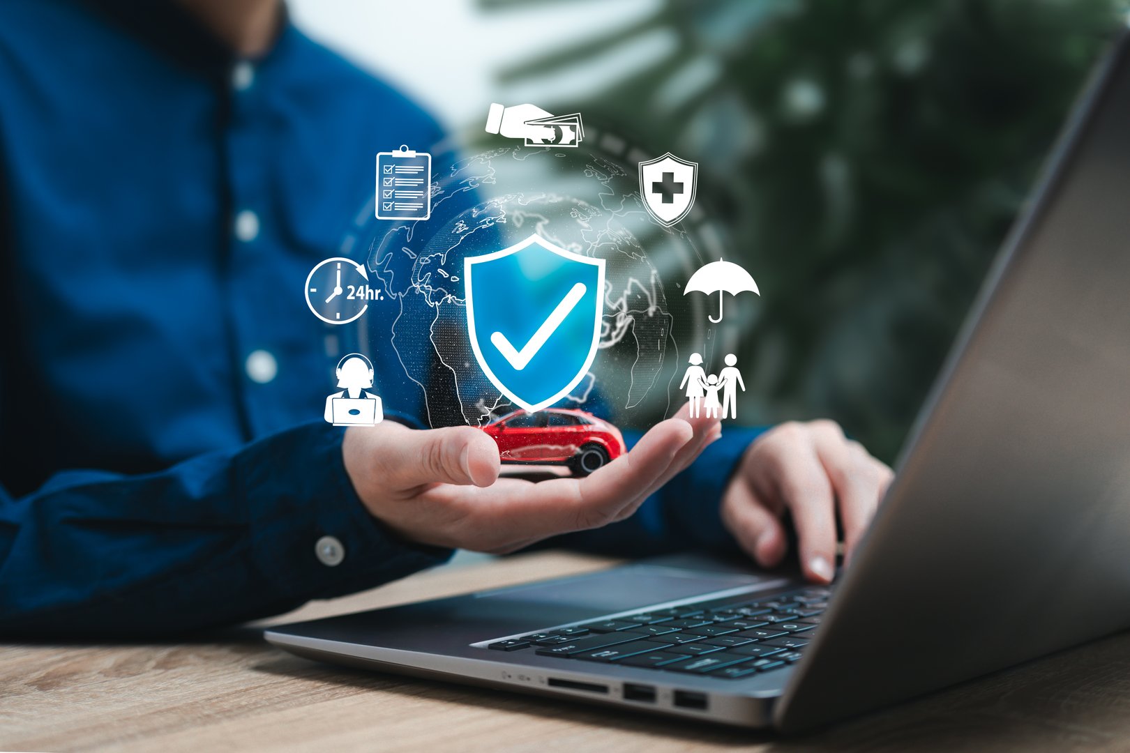 Insurance online agent, Global Transport protection concept, Businesswomen show Insurance icon, Insurance company clients, Lifetime protection, Life, Family, Health, Financial, Travel Car risk