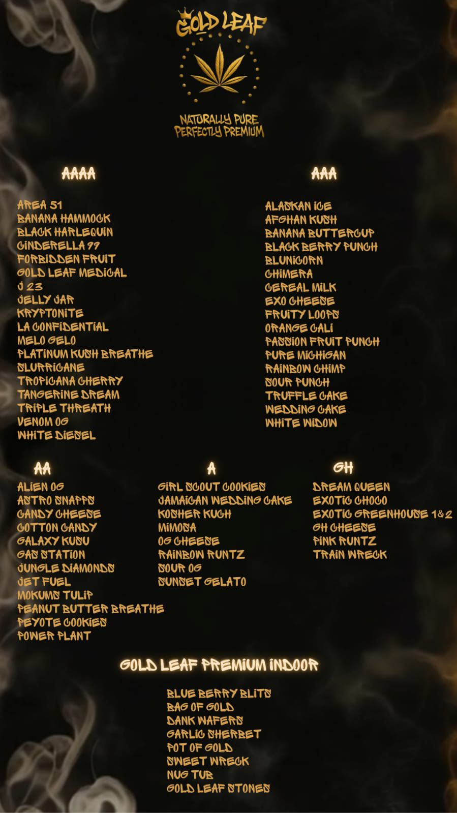 Weekly strains available at Gold Leaf