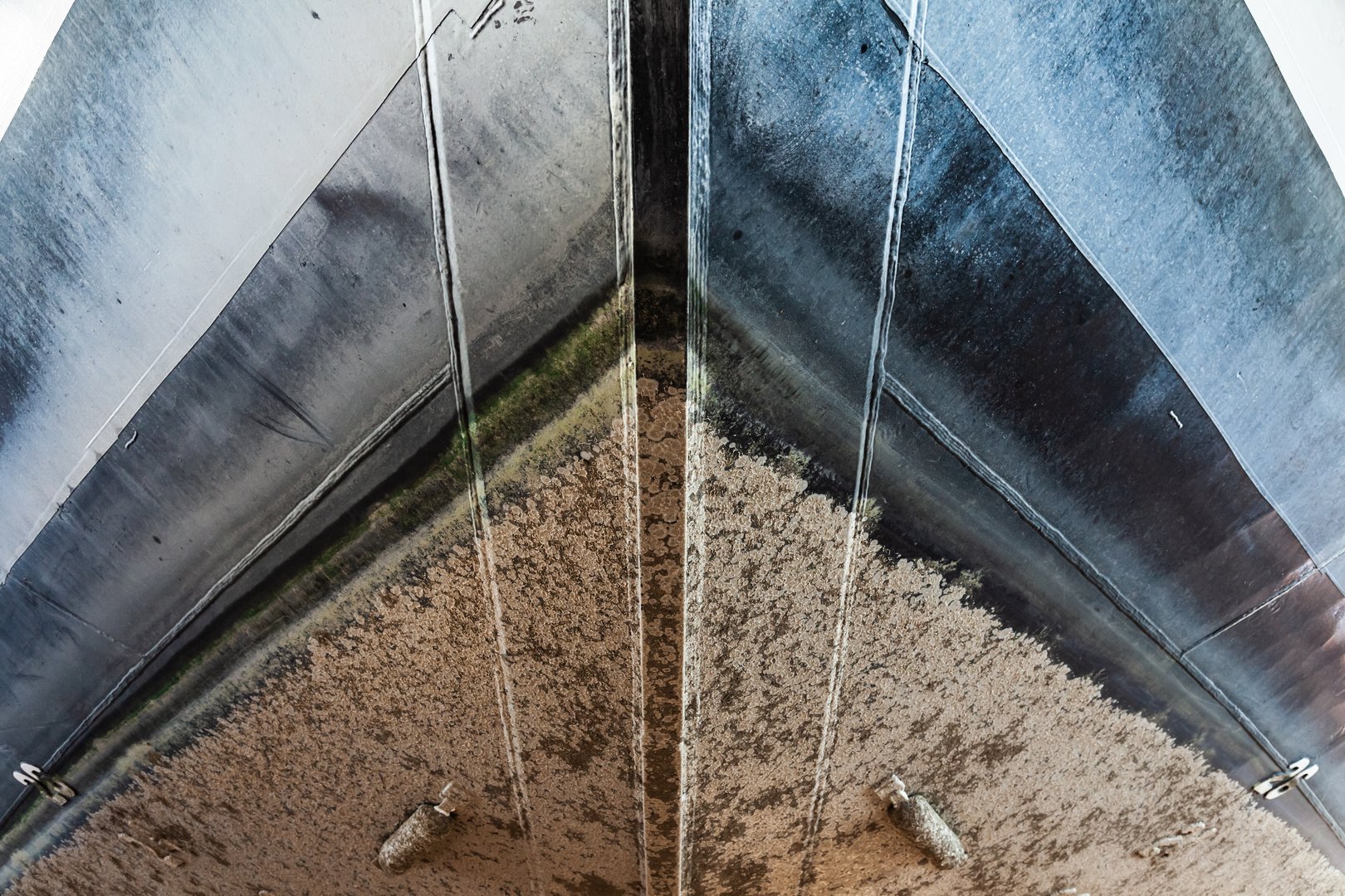 Yacht bow bottom view with waterline