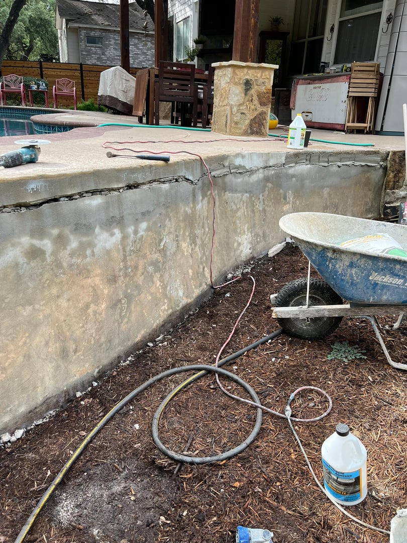 Before: Pool area renovation project showing the original state