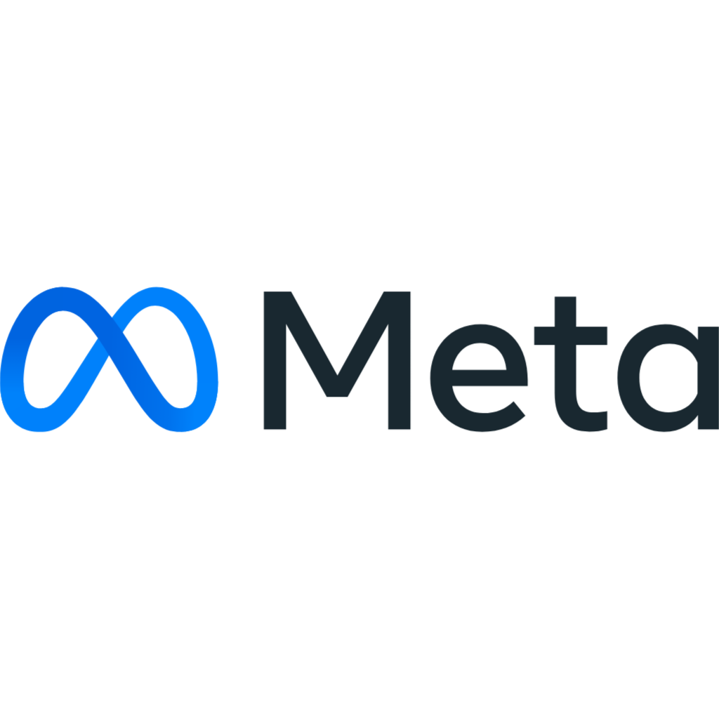 Meta logo with stylized blue infinity symbol and the word Meta in black font.