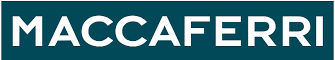 Logo with 'MACCAFERRI' in bold white letters on a dark teal background.