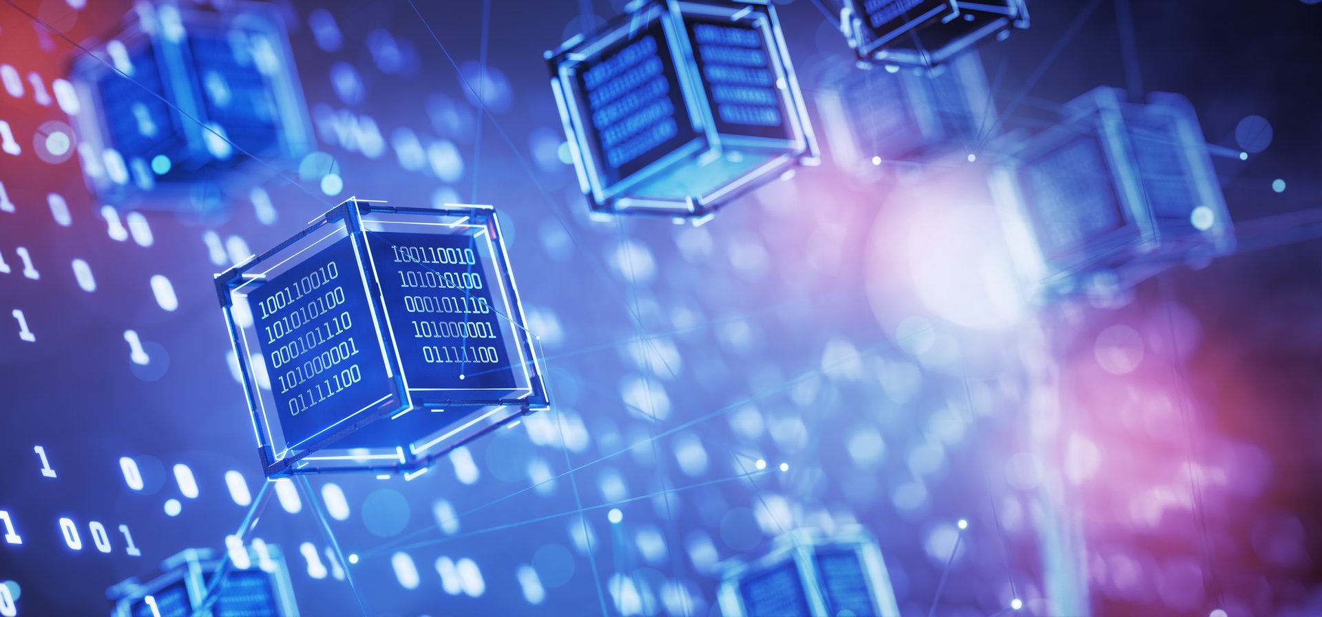 Digital technologies. Cube with binary code. Blockchain. Artificial Intelligence. Abstract technical background. Computer code. Hacker attack. Data block. Binary code. Big data. Ai. 3D rendering.