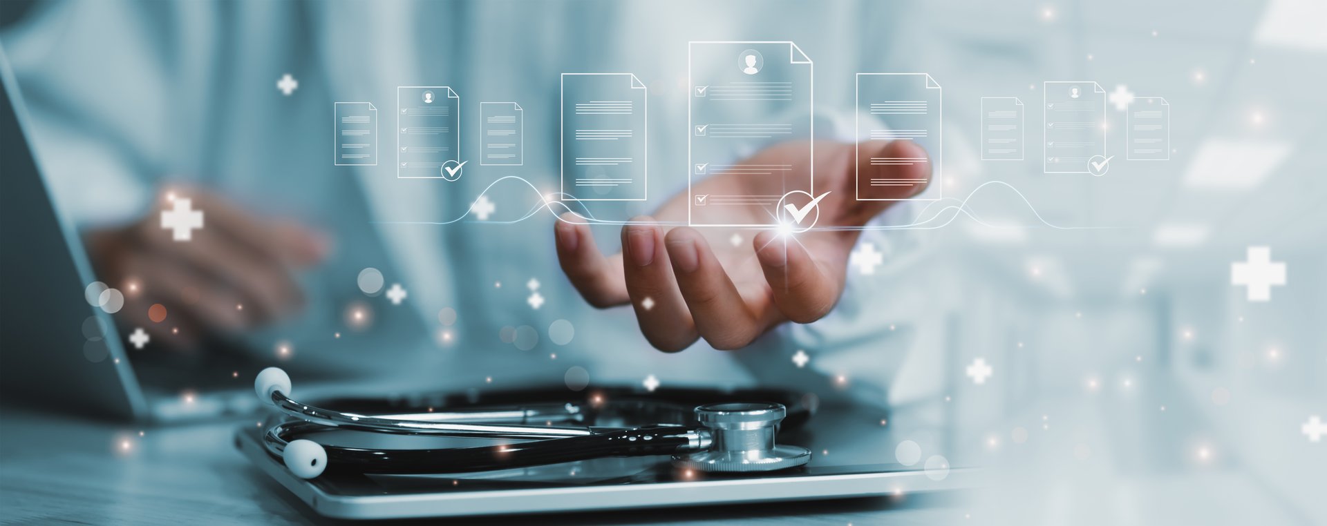 Doctor working with AI and medical report