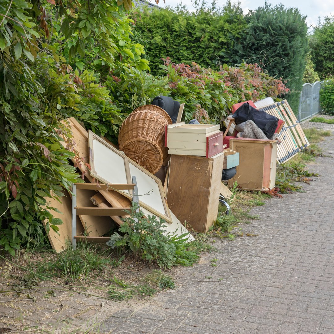 Furniture and bulky items piled up