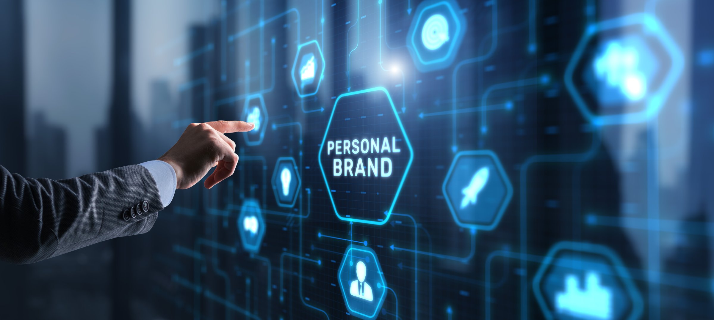 Personal brand icon on virtual screen. Business Technology and personal development concept.