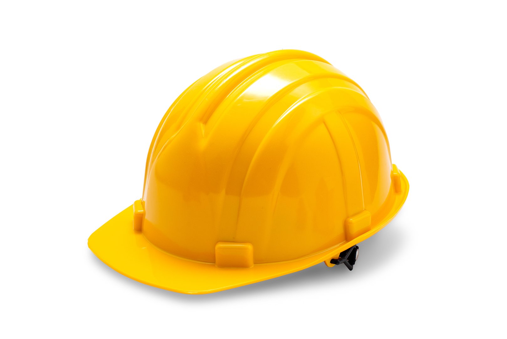 yellow deferential helmet, construction tools for industrial safety isolated on white background. hard hat worker for safe engineer labor maintenance site. protection plastic cap for builder