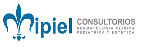 Logo of Ipiel Consultorios with a fleur-de-lis symbol, specializing in clinical, pediatric, and aesthetic dermatology.