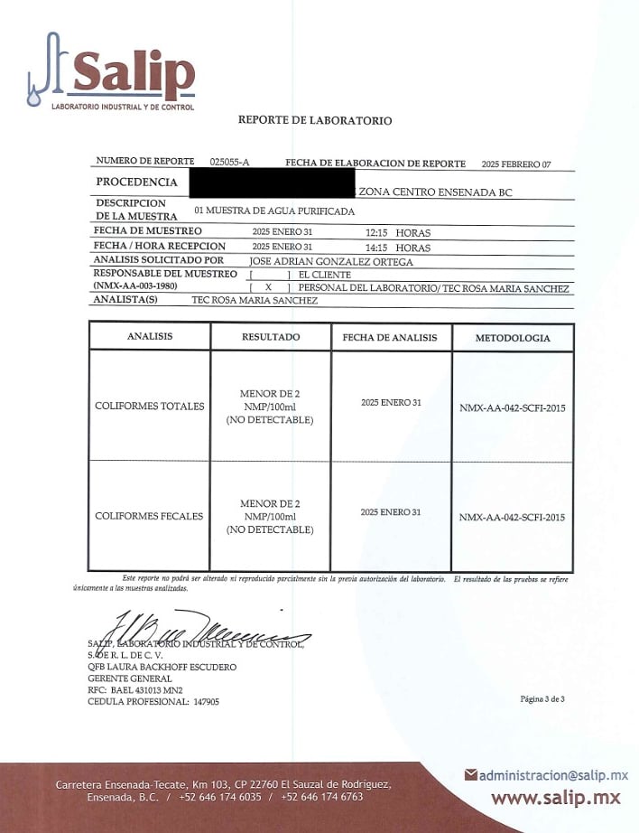 Análisis de calidad del agua - SALIP centro