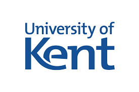 Logo of the University of Kent featuring its name in blue text on a white background.