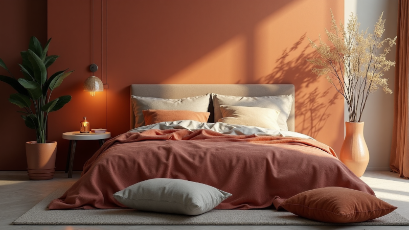 Varme farger soverom interiør