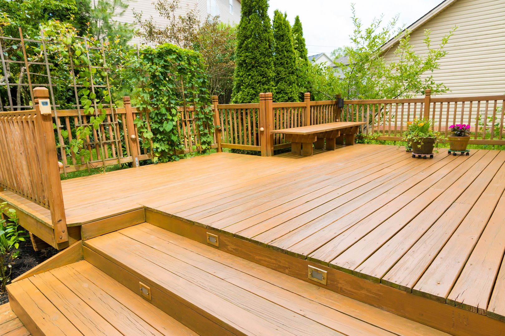 Wooden deck of family home demonstrating quality deck construction