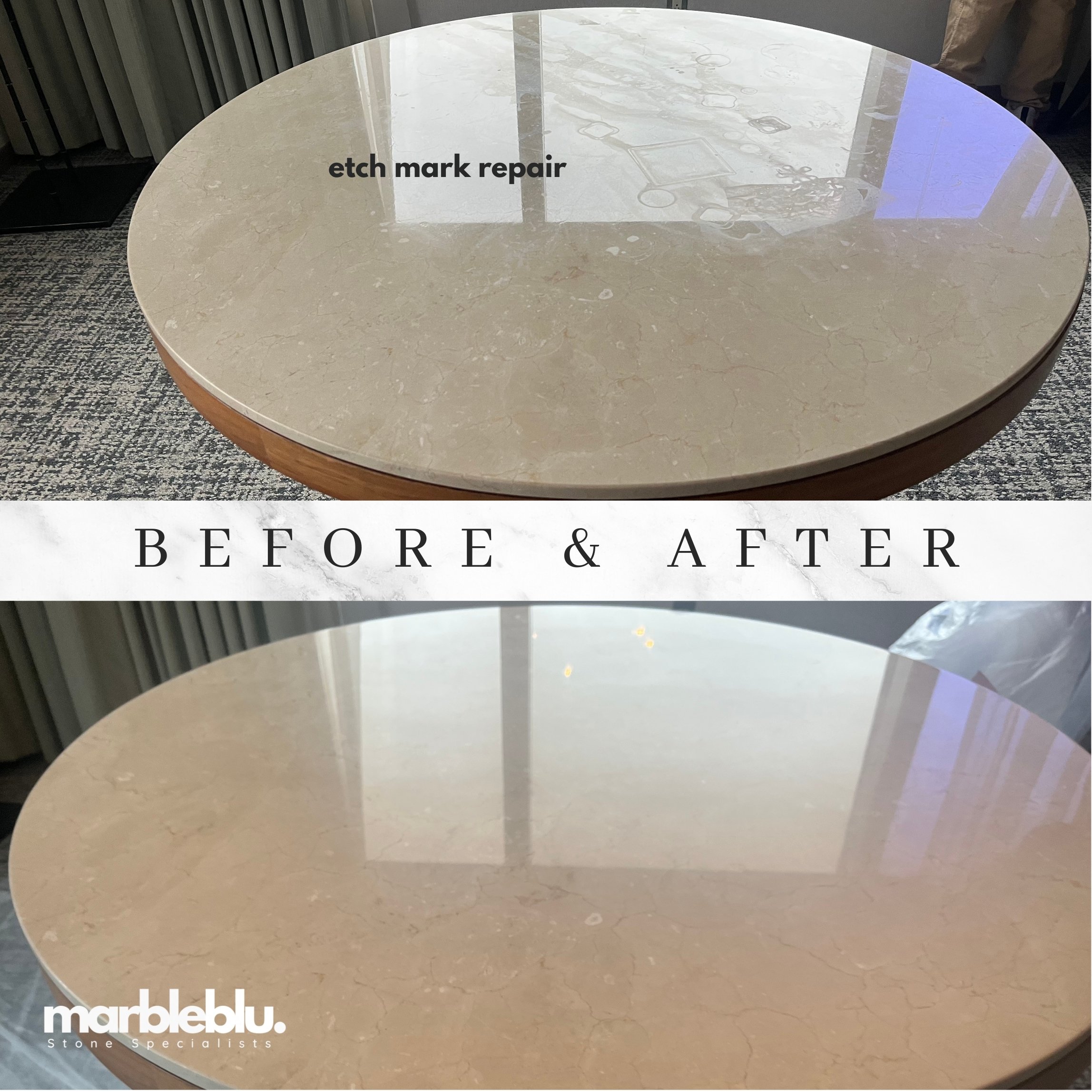 Marble countertop etch mark repair before and after