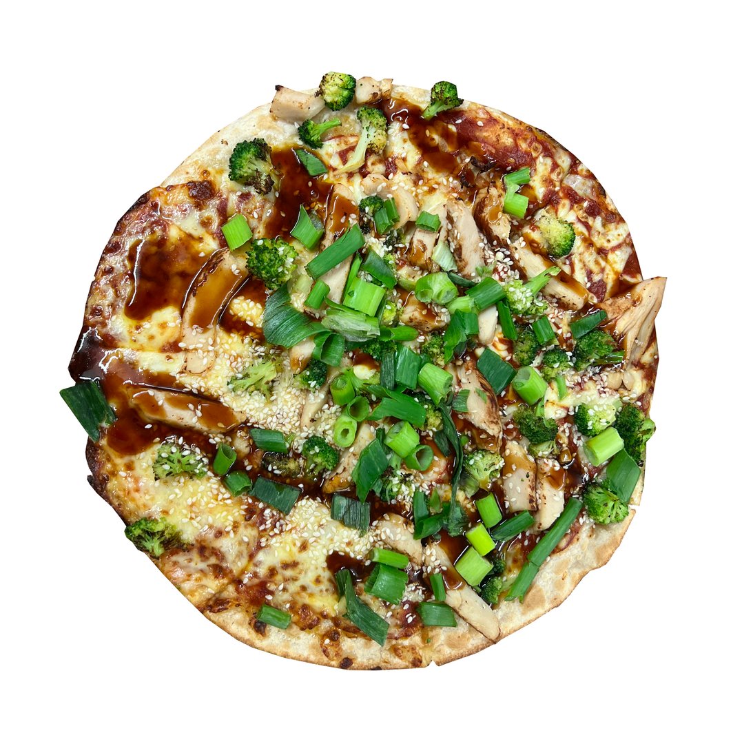 Delicious Teriyaki Chicken Pizza With white background