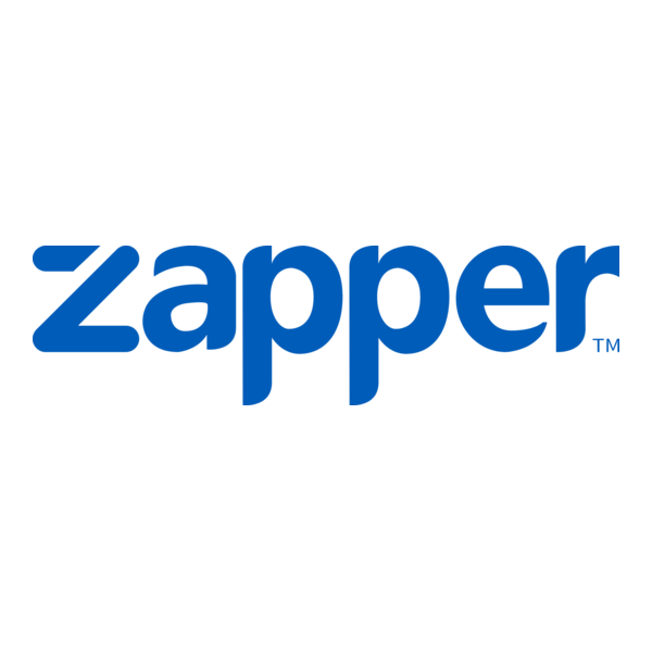 Zapper logo in bold blue letters on a white background.