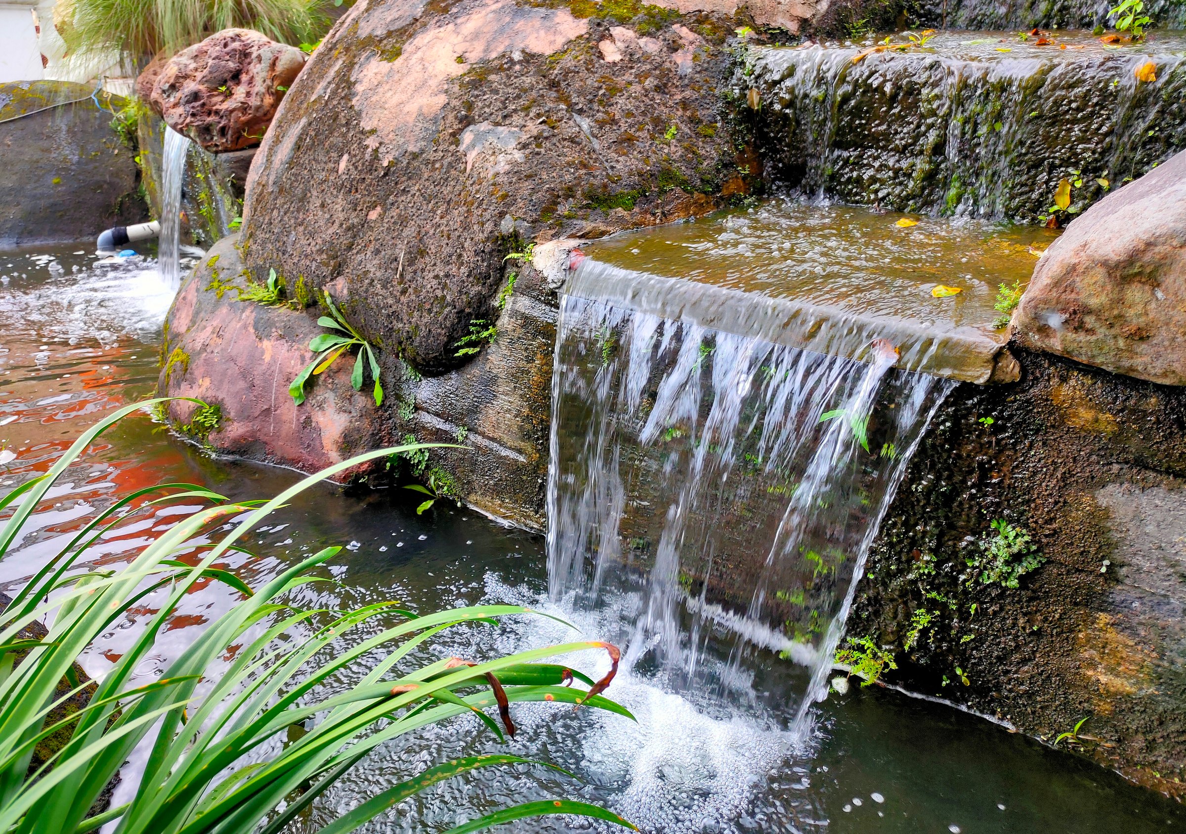 garden with waterfall decoration