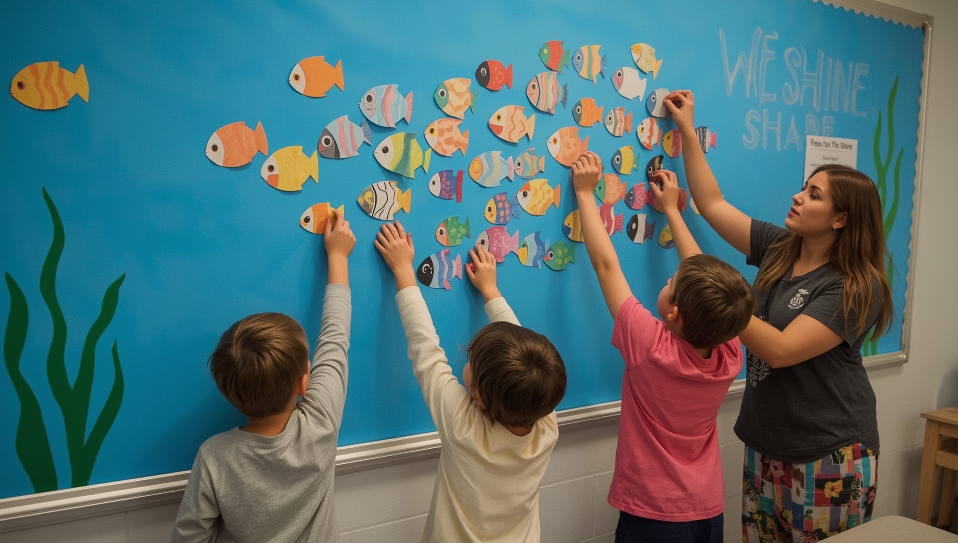 Attaching Fish to Mural