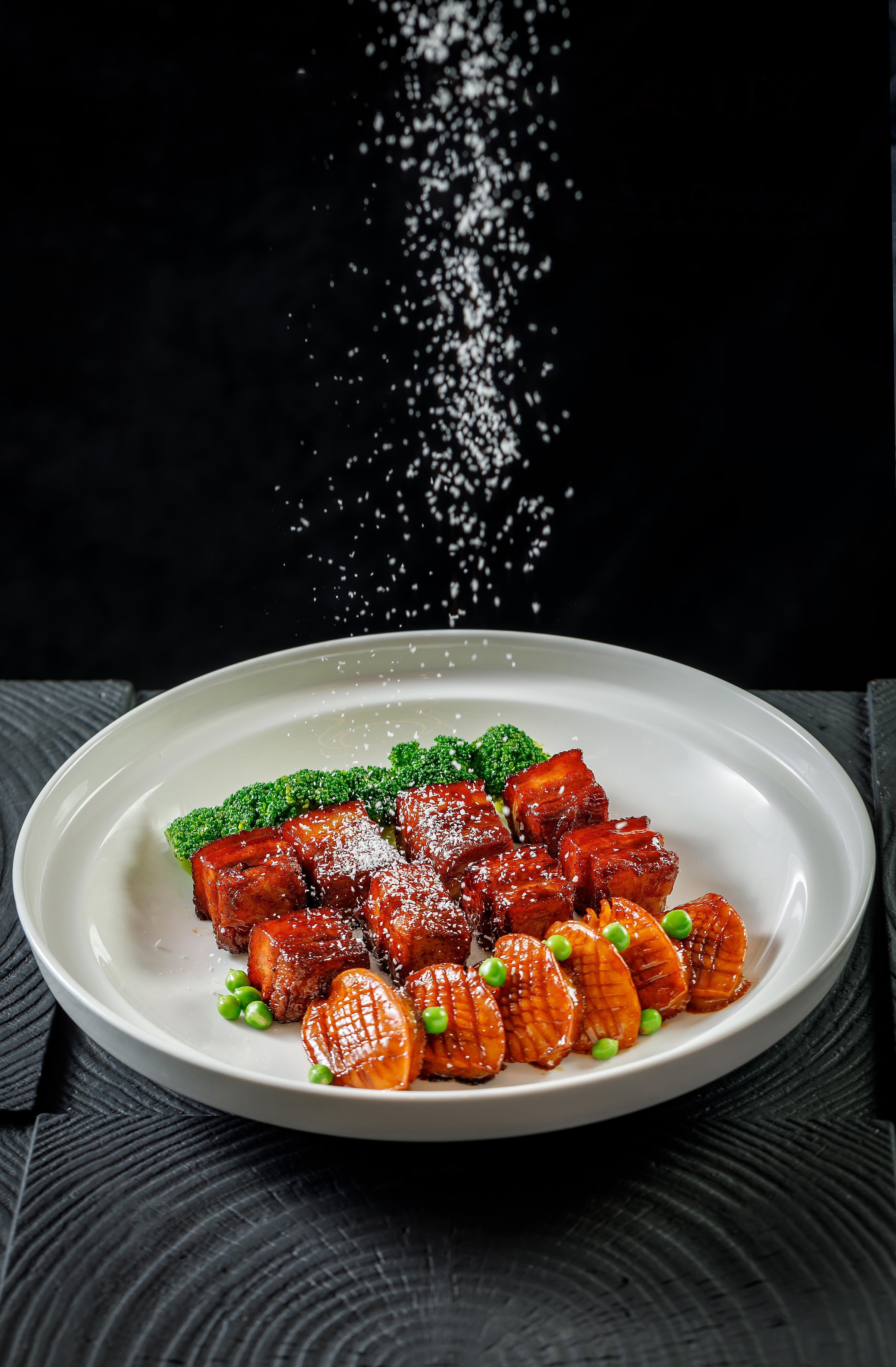 High-end food in a five-star restaurant in China, expensive ingredients and exquisite tableware, interior photography