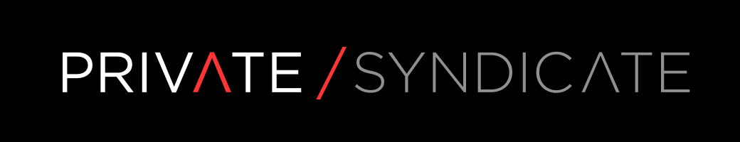 The text "PRIVATE/SYNDICATE" with the 'A' highlighted in red on a black background.