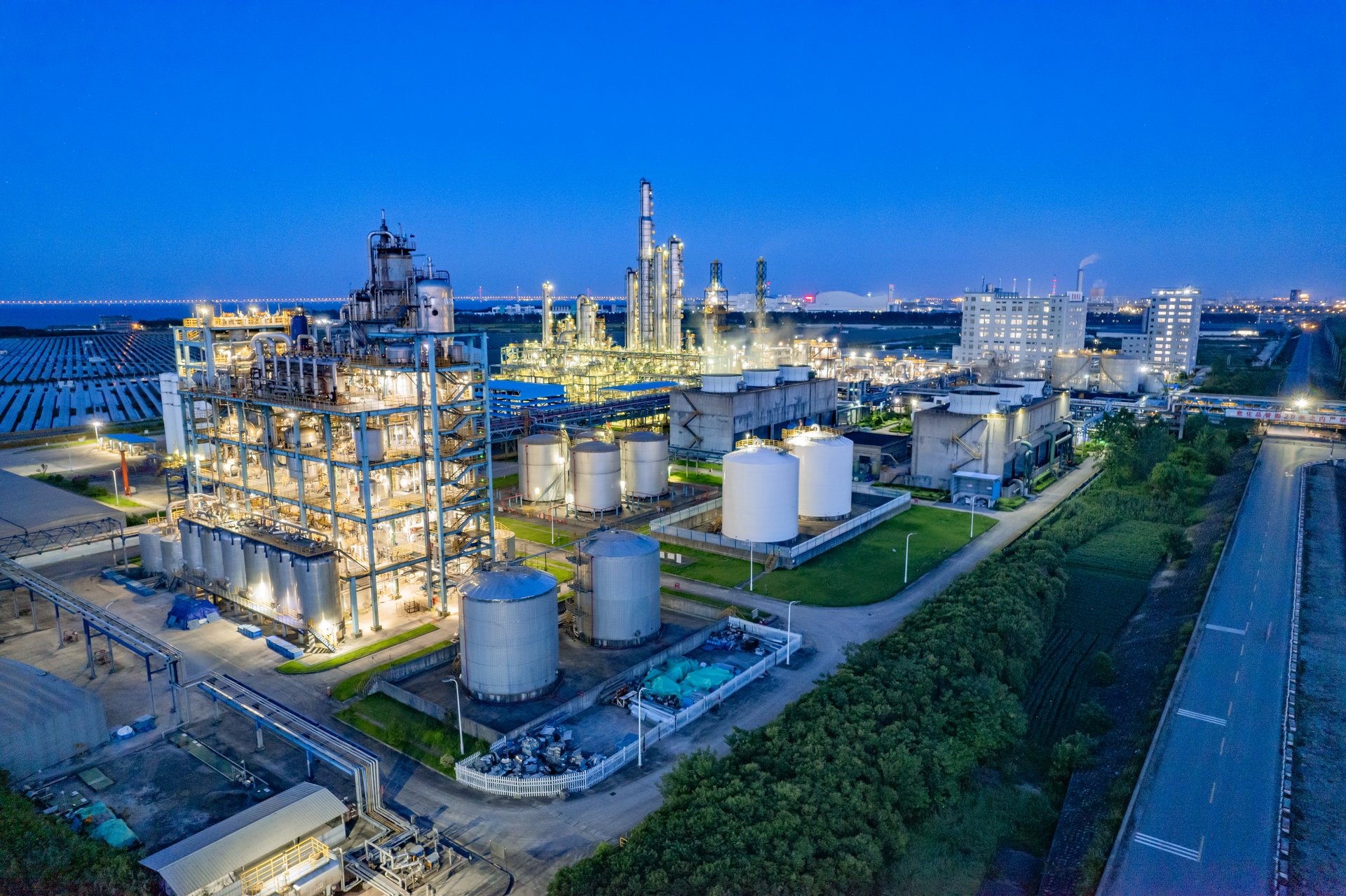 aerial view of oil refinery