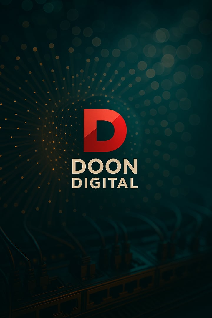 Red letter D logo with DOON DIGITAL text on a digital-themed background.