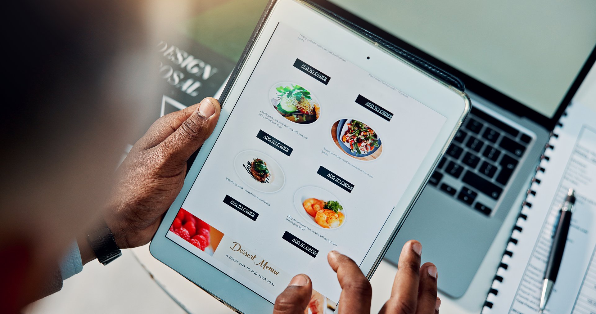Restaurant food menu website on tablet and mobile