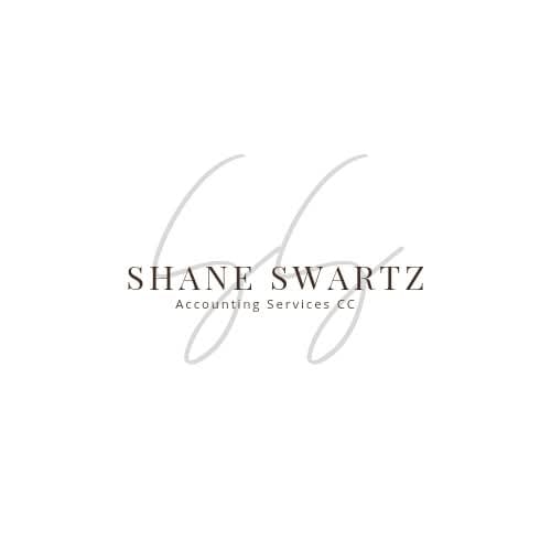 Logo reading Shane Swartz Accounting Services CC with stylized initials in the background on a white background.