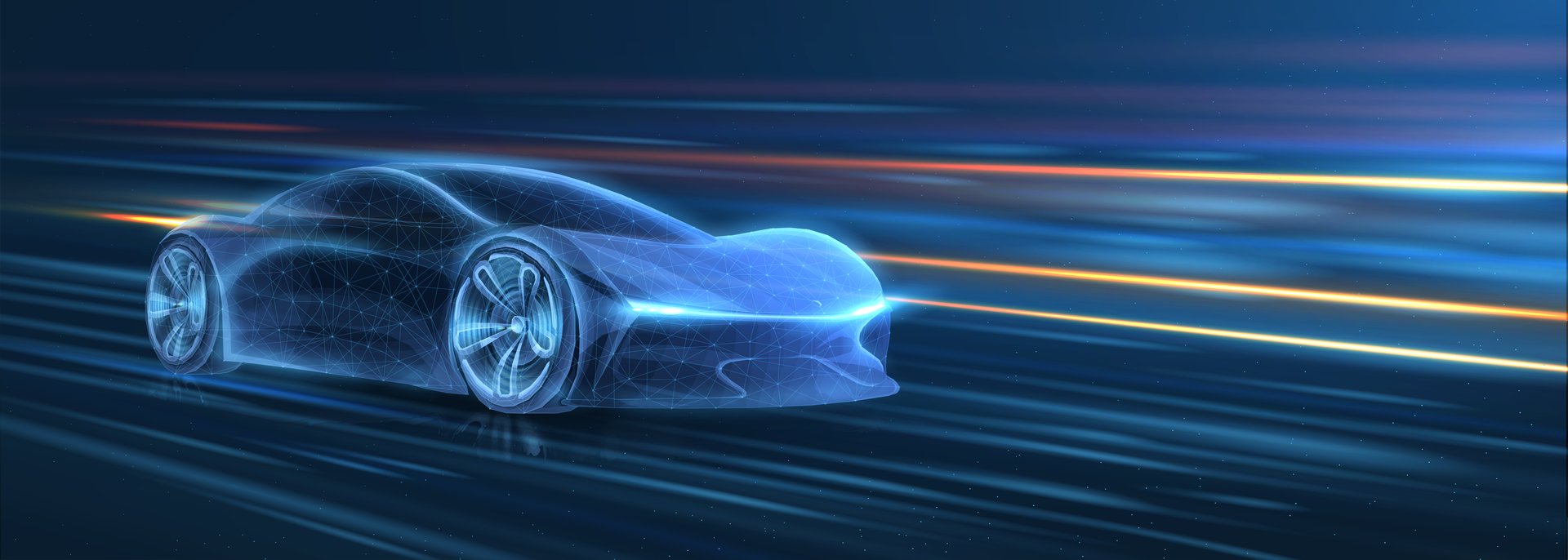 A concept car racing at high speed. Fast auto, green technology, sport vehicle, electric car, future automotive, glowing light, ,3d racer, race track, night drive, silhouette automobile.