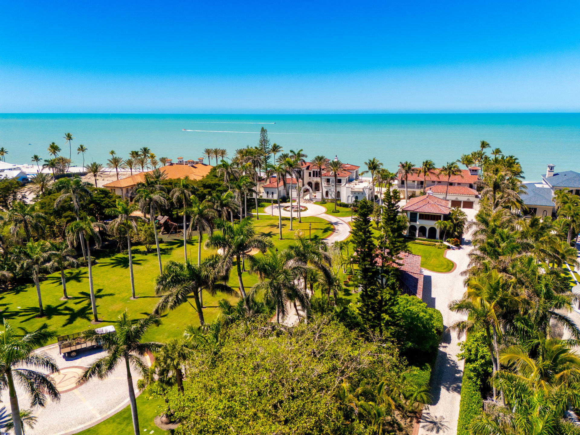 Naples, FL, USA - March 19, 2025: Beachfront homes in Naples Florida valued over 20 million dollars in 2025
