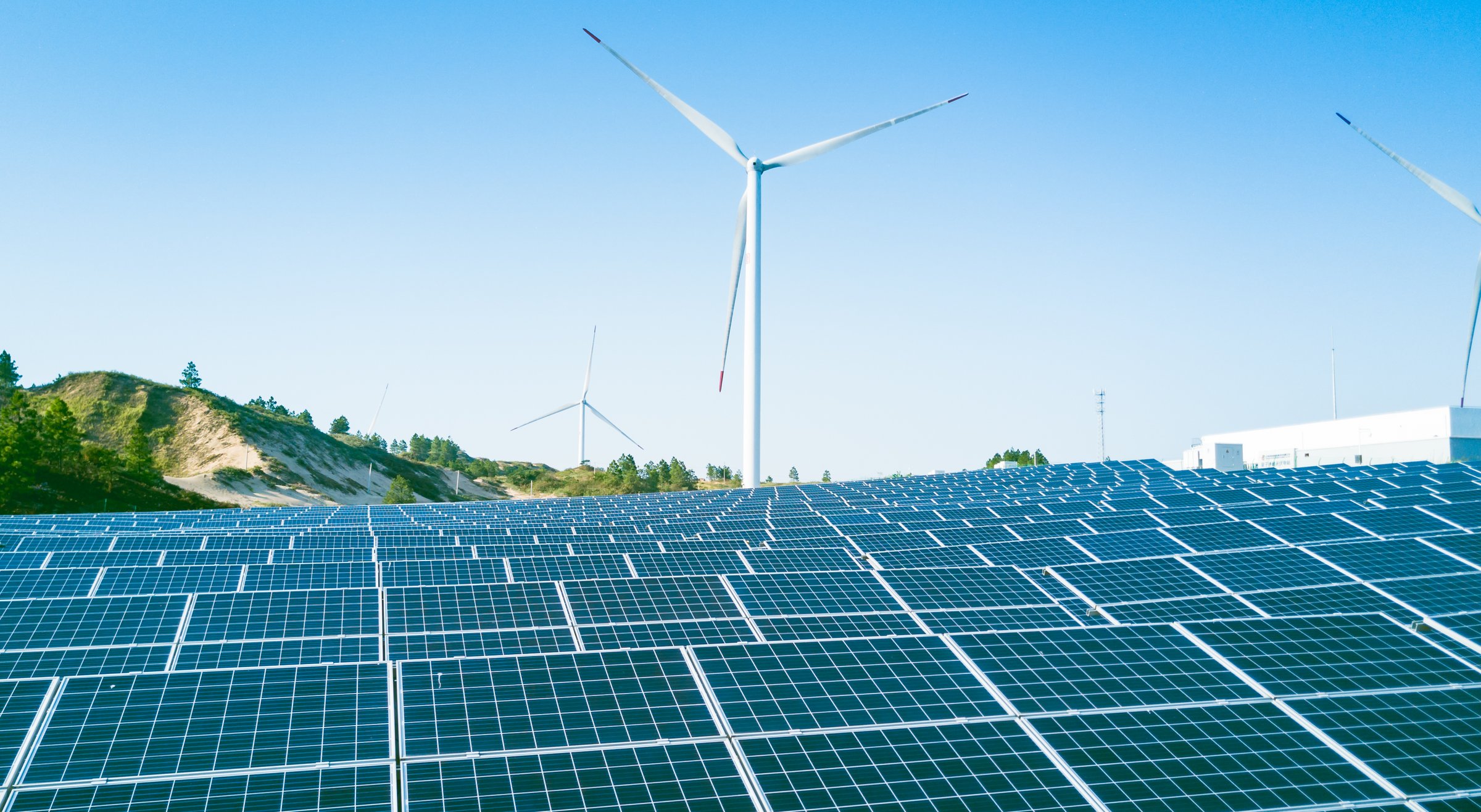 Aerial photography of outdoor wind and solar power generation equipment